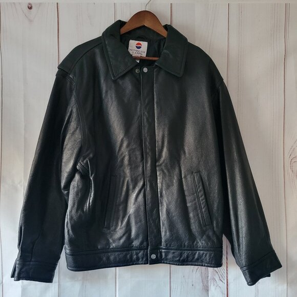 Vintage 90’s PEPSI Men’s L Classic Black Leather Bomber Jacket, Lined, NWOT